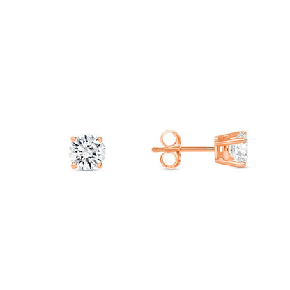 3/4 Ct round lab grown diamond stud earrings set in 14K rose gold with push back closure