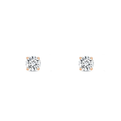 14K rose gold stud earrings with 3/4 Ct round brilliant lab grown diamonds and 4-prong basket setting