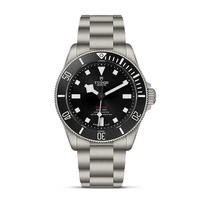 Tudor Pelagos 39 watch with black dial, titanium case, black ceramic bezel, and titanium bracelet