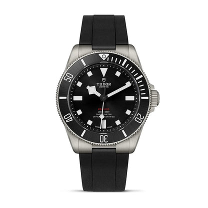 Tudor Pelagos 39 watch with black dial, black ceramic bezel, titanium case, and black rubber strap