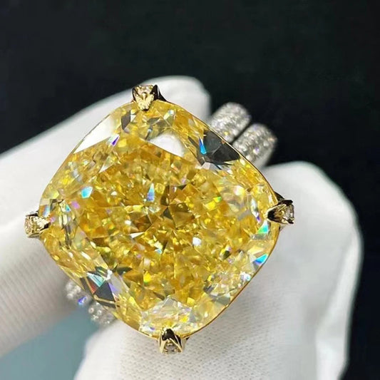 SGARIT Jewelry Yellow Diamond 20.12CT fancy light yellow diamond engagement ring in 18K white gold with VS2 clarity and GIA certificate