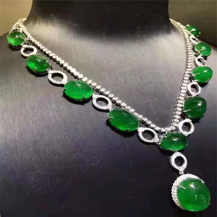 18K Gold Fine Custom Jewelry Luxury Necklace 106.5 Vivid Green Natural Emerald Gem Stone Classic Flower Pattern for Jewellery - The Sparkling Squirrels 