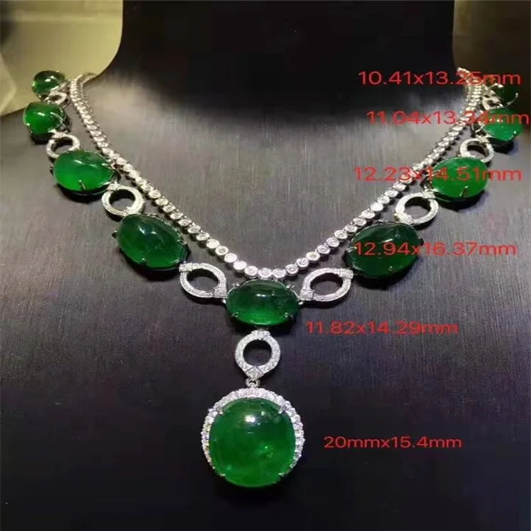18K Gold Fine Custom Jewelry Luxury Necklace 106.5 Vivid Green Natural Emerald Gem Stone Classic Flower Pattern for Jewellery - The Sparkling Squirrels 