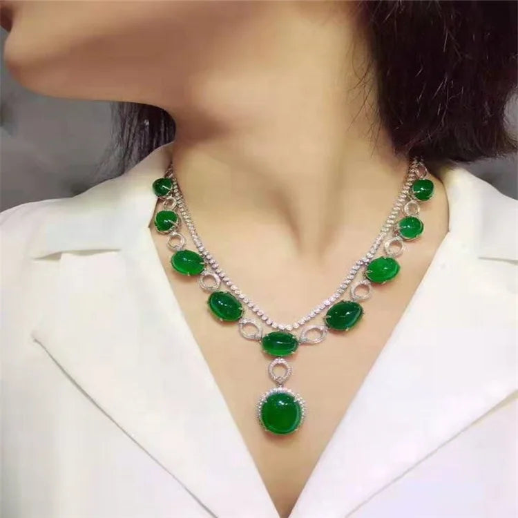 18K Gold Fine Custom Jewelry Luxury Necklace 106.5 Vivid Green Natural Emerald Gem Stone Classic Flower Pattern for Jewellery - The Sparkling Squirrels 