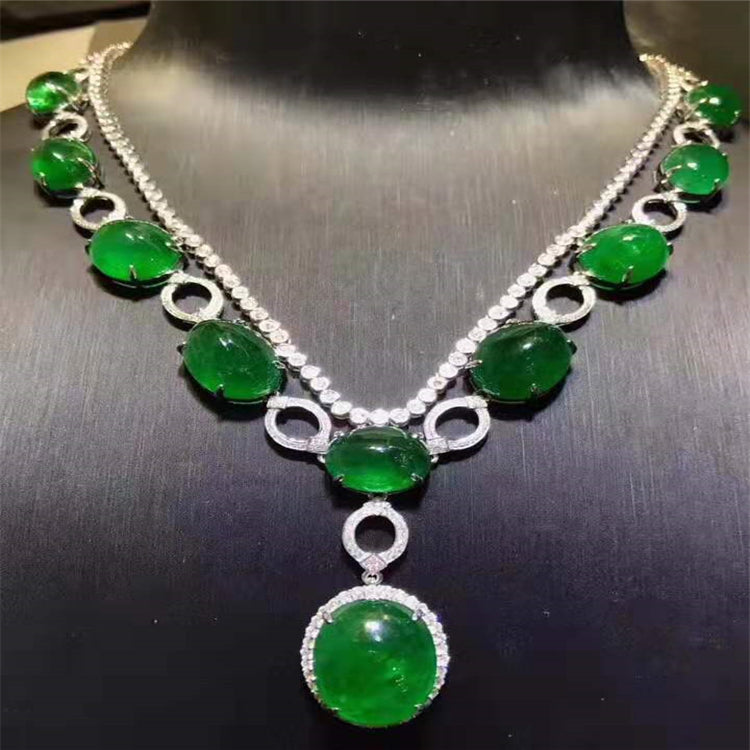 18K Gold Fine Custom Jewelry Luxury Necklace 106.5 Vivid Green Natural Emerald Gem Stone Classic Flower Pattern for Jewellery - The Sparkling Squirrels 