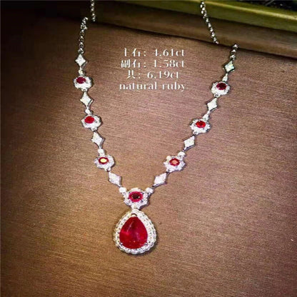 Indian Jewelry Gold 18k necklace with natural rubies and real diamonds elegant fashion set
