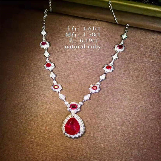Indian Jewelry Gold 18k necklace with natural rubies and real diamonds elegant fashion set