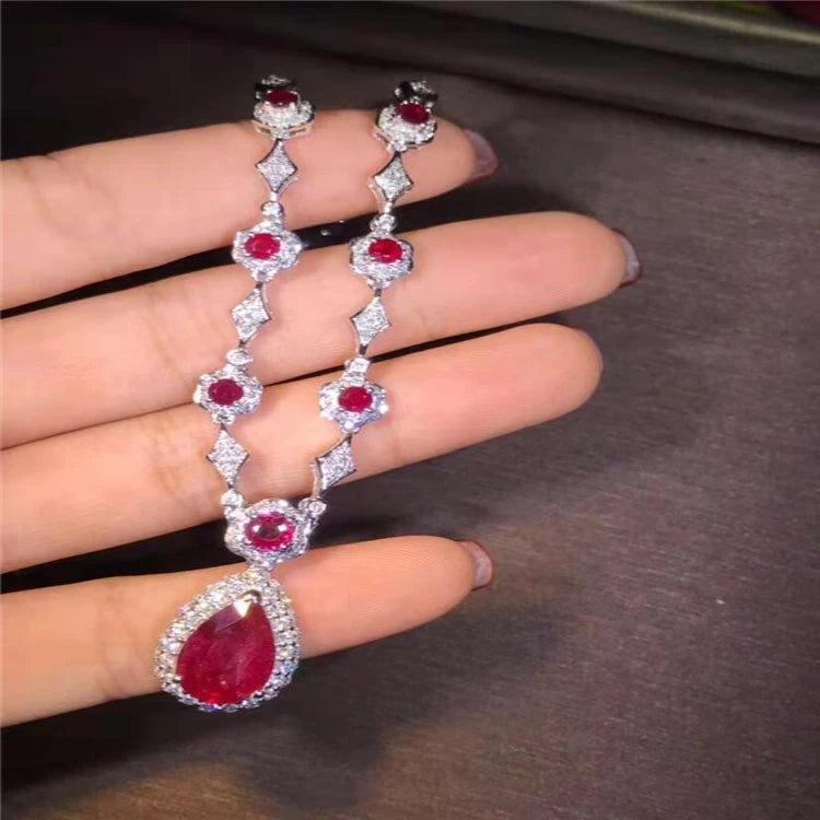Indian Jewelry Gold 18k Gold  South Africa Real Diamond Natural Ruby Necklace for Women Fashion Jewelry Set - The Sparkling Squirrels 