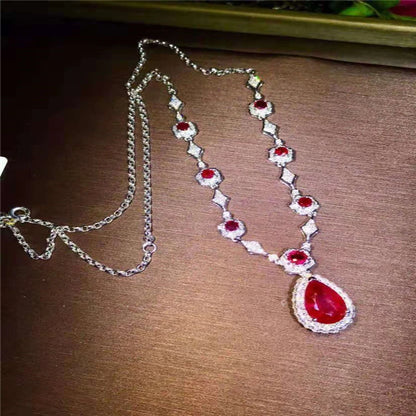 Indian Jewelry Gold 18k Gold  South Africa Real Diamond Natural Ruby Necklace for Women Fashion Jewelry Set - The Sparkling Squirrels 
