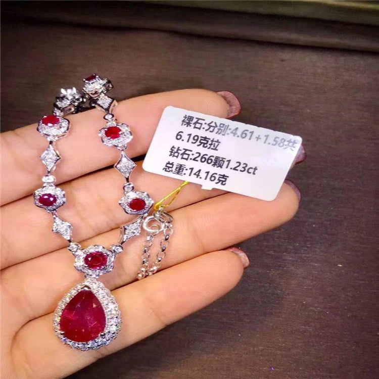 Indian Jewelry Gold 18k Gold  South Africa Real Diamond Natural Ruby Necklace for Women Fashion Jewelry Set - The Sparkling Squirrels 