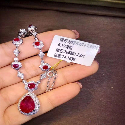 Indian Jewelry Gold 18k Gold  South Africa Real Diamond Natural Ruby Necklace for Women Fashion Jewelry Set - The Sparkling Squirrels 