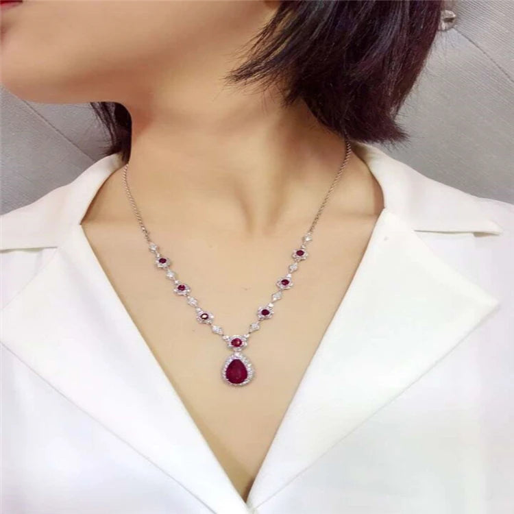 Indian Jewelry Gold 18k Gold  South Africa Real Diamond Natural Ruby Necklace for Women Fashion Jewelry Set - The Sparkling Squirrels 