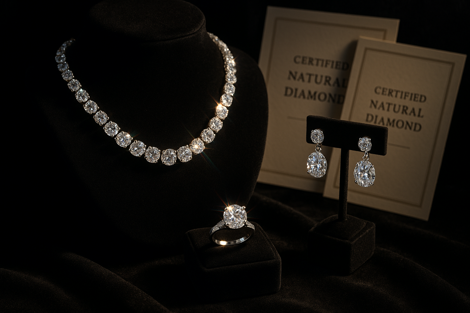 Transform Every Look into a Legend. create an image related to luxury, rare and exclusive certified natural diamonds jewels 