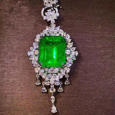 18k Gold South Africa Real Diamond Colombia 13.8ct Natural Vivid Green Octagonal Emerald Pendant Necklace for Women - The Sparkling Squirrels & Co. 