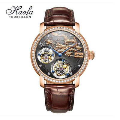 HAOFA Luxury 18K Gold Double Tourbillon Movement Skeleton Mens Watch Manual Mechanical Diamond Rose Watch For Men Sapphire K002 - The Sparkling Squirrels & Co. 