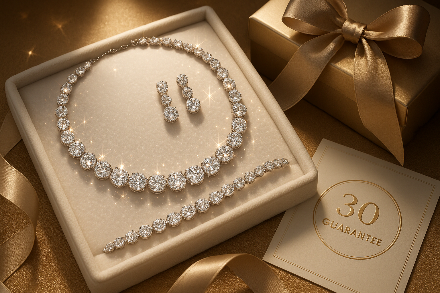 Your satisfaction is our priority—try this exquisite jewelry set absolutely risk-free with our 30-day money-back guarantee. If it doesn’t enchant you, return it for a full refund, no questions asked.